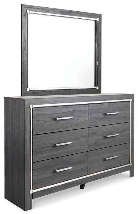 Lodanna Full Upholstered Panel Headboard with Mirrored Dresser and 2 Nightstands Royal Furniture