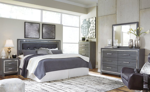 Lodanna King/California King Upholstered Panel Headboard with Mirrored Dresser, Chest and 2 Nightstands Royal Furniture