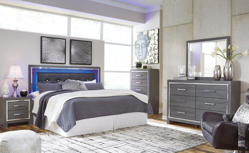 Lodanna King/California King Upholstered Panel Headboard with Mirrored Dresser and 2 Nightstands Royal Furniture