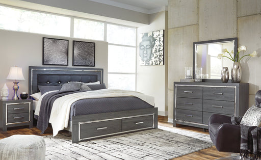 Lodanna King Panel Bed with 2 Storage Drawers with Mirrored Dresser, Chest and Nightstand Royal Furniture