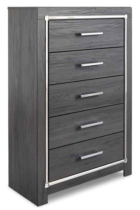 Lodanna King Panel Bed with 2 Storage Drawers with Mirrored Dresser and 2 Nightstands Royal Furniture