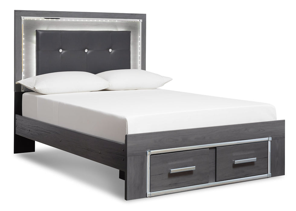 Lodanna King Panel Bed with 2 Storage Drawers with Mirrored Dresser and 2 Nightstands Royal Furniture