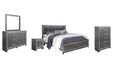 Lodanna King Panel Bed with Mirrored Dresser, Chest and 2 Nightstands Royal Furniture