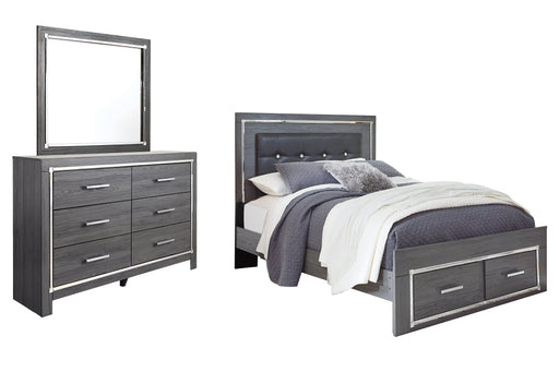 Lodanna Queen Panel Bed with 2 Storage Drawers with Mirrored Dresser Royal Furniture