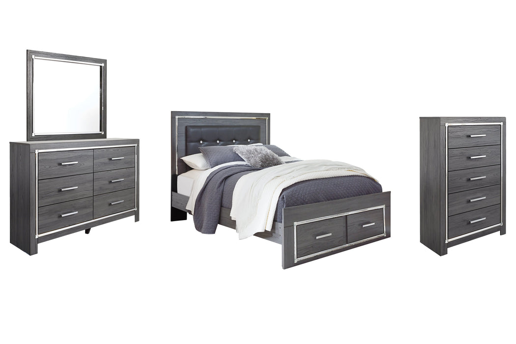 Lodanna Queen Panel Bed with 2 Storage Drawers with Mirrored Dresser and 2 Nightstands Royal Furniture