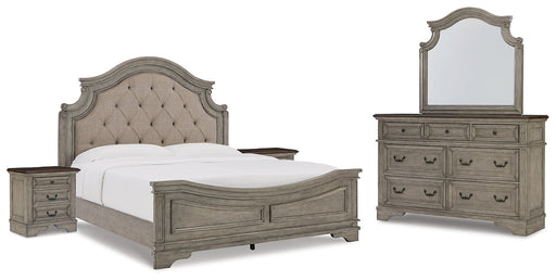 Lodenbay California King Panel Bed with Mirrored Dresser and 2 Nightstands Royal Furniture