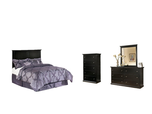 Maribel Full Panel Headboard with Mirrored Dresser and Chest Royal Furniture