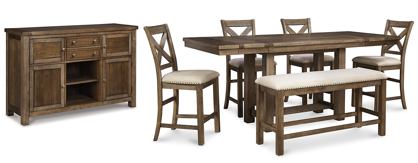 Moriville Counter Height Dining Table and 4 Barstools and Bench with Storage Royal Furniture