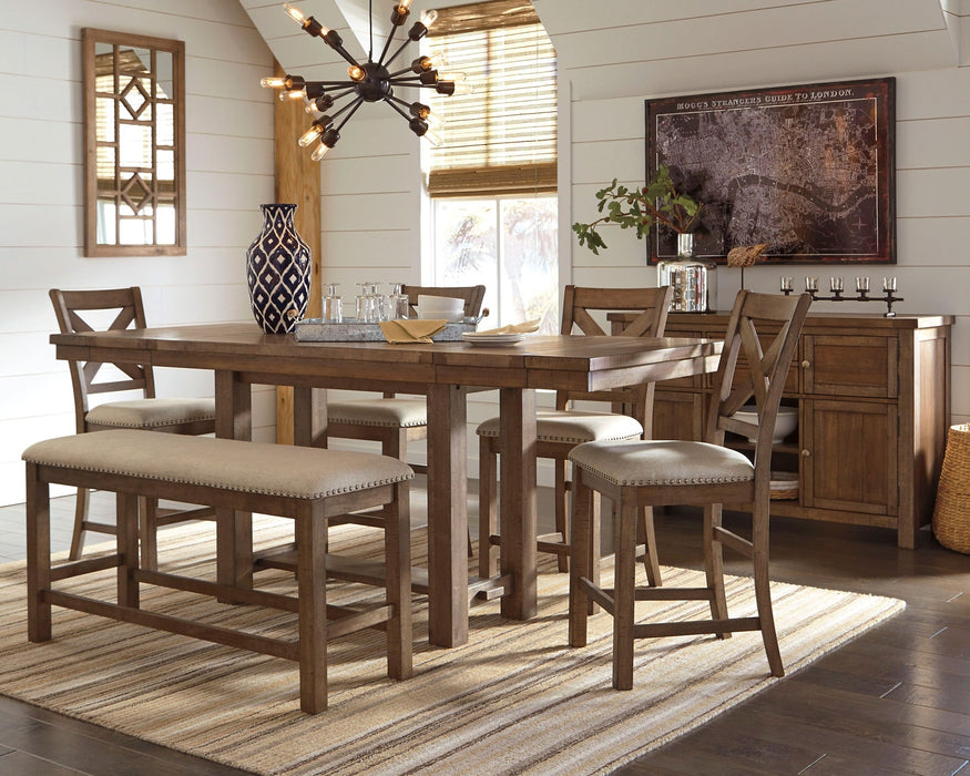 Moriville Counter Height Dining Table and 4 Barstools and Bench with Storage Royal Furniture