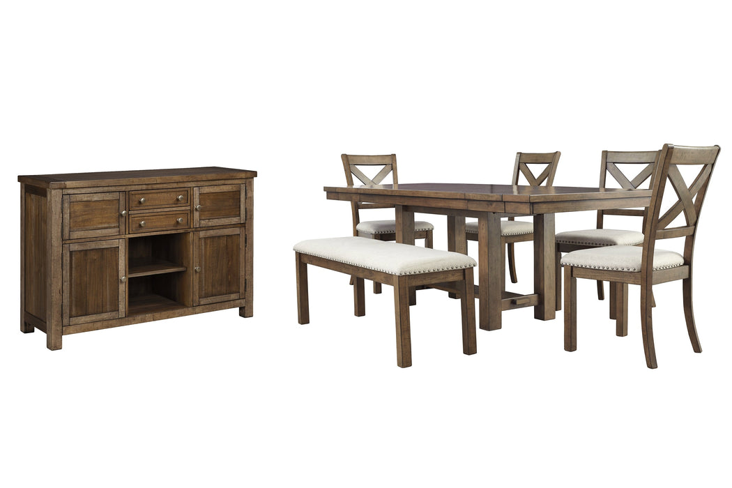 Moriville Dining Table and 4 Chairs and Bench with Storage Royal Furniture