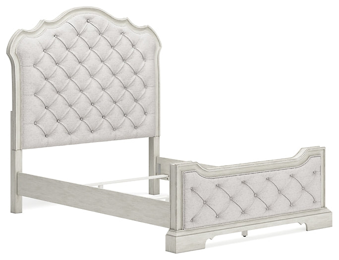 Arlendyne Queen Upholstered Bed with Mirrored Dresser and Nightstand